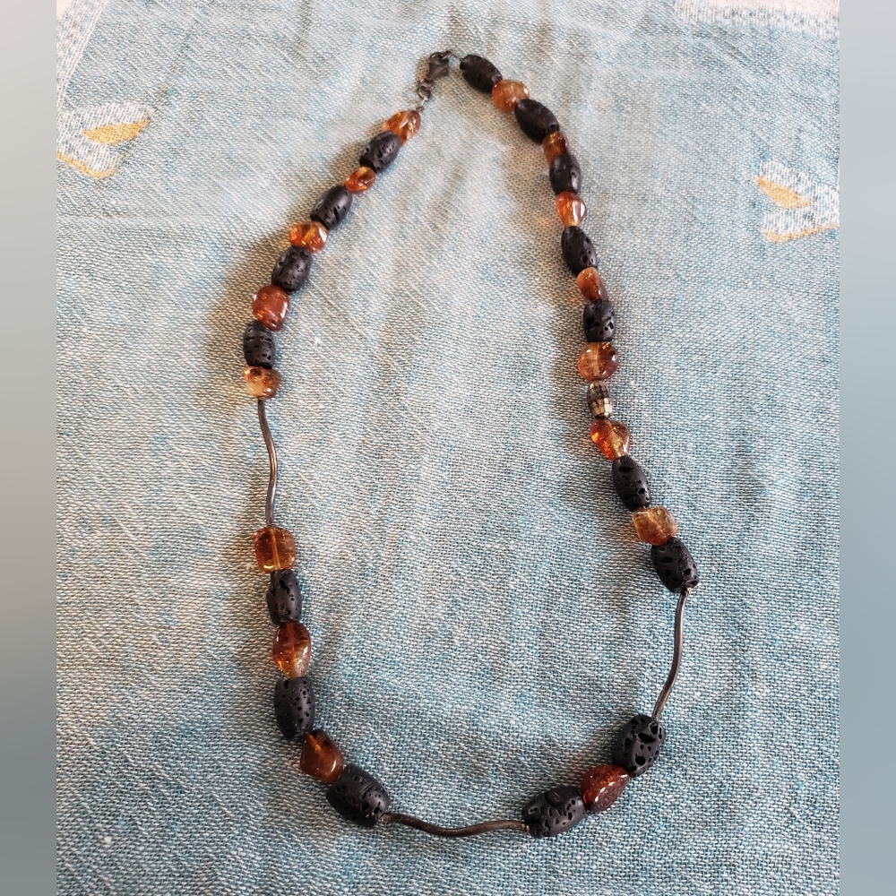 Citrine & Volcanic Rock Sterling Silver Necklace